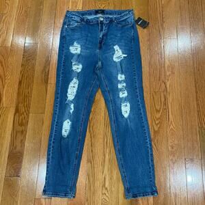 NWT Forever 21+ Plus Distressed Blue Denim Jeans Women's Size 14/L